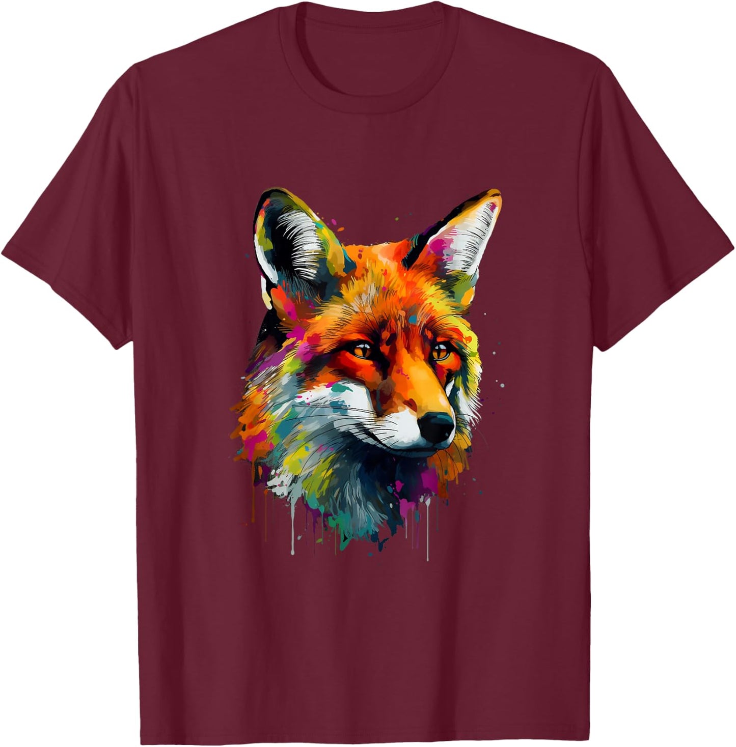 Fox Lovers Colorful Pop Art Fox T-Shirt - T-Shirt | Maroon