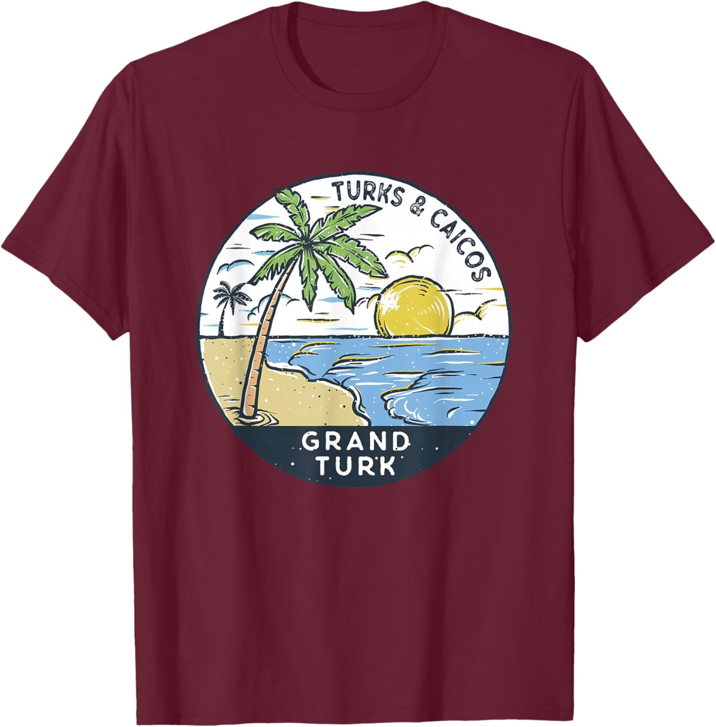 Grand Turk Turks and Caicos Illustrated Ocean Vintage T-Shirt - T-Shirt | Maroon