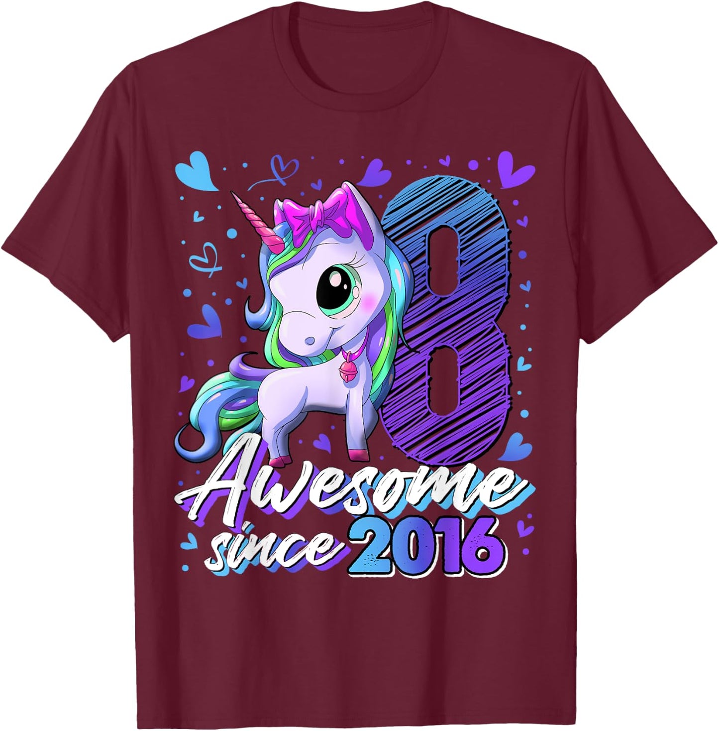 8 Years Old Flossing Unicorn Gifts 8th Birthday Girl Party T-Shirt - T-Shirt | Maroon