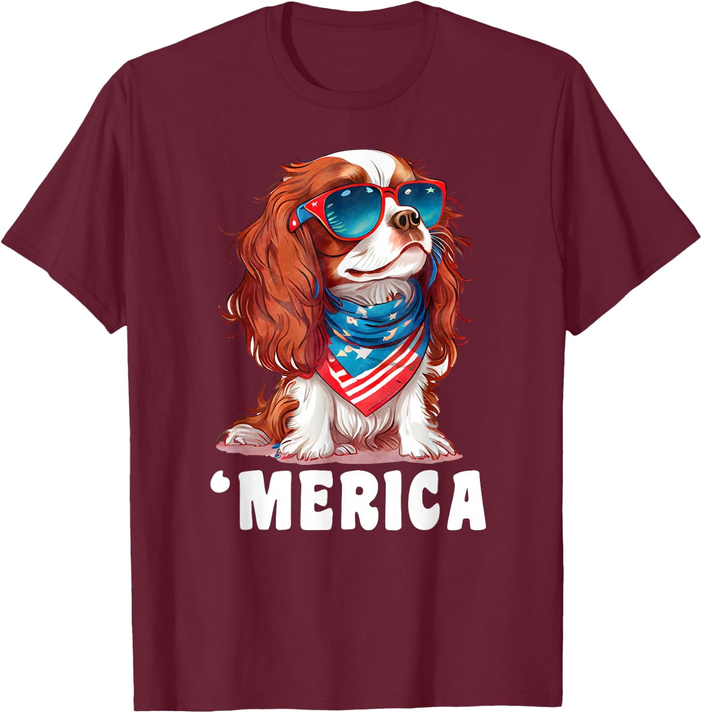 Retro 'Merica Cavalier Spaniel dog Dad Mom 4th of July Kids Men T-Shirt - T-Shirt | Maroon