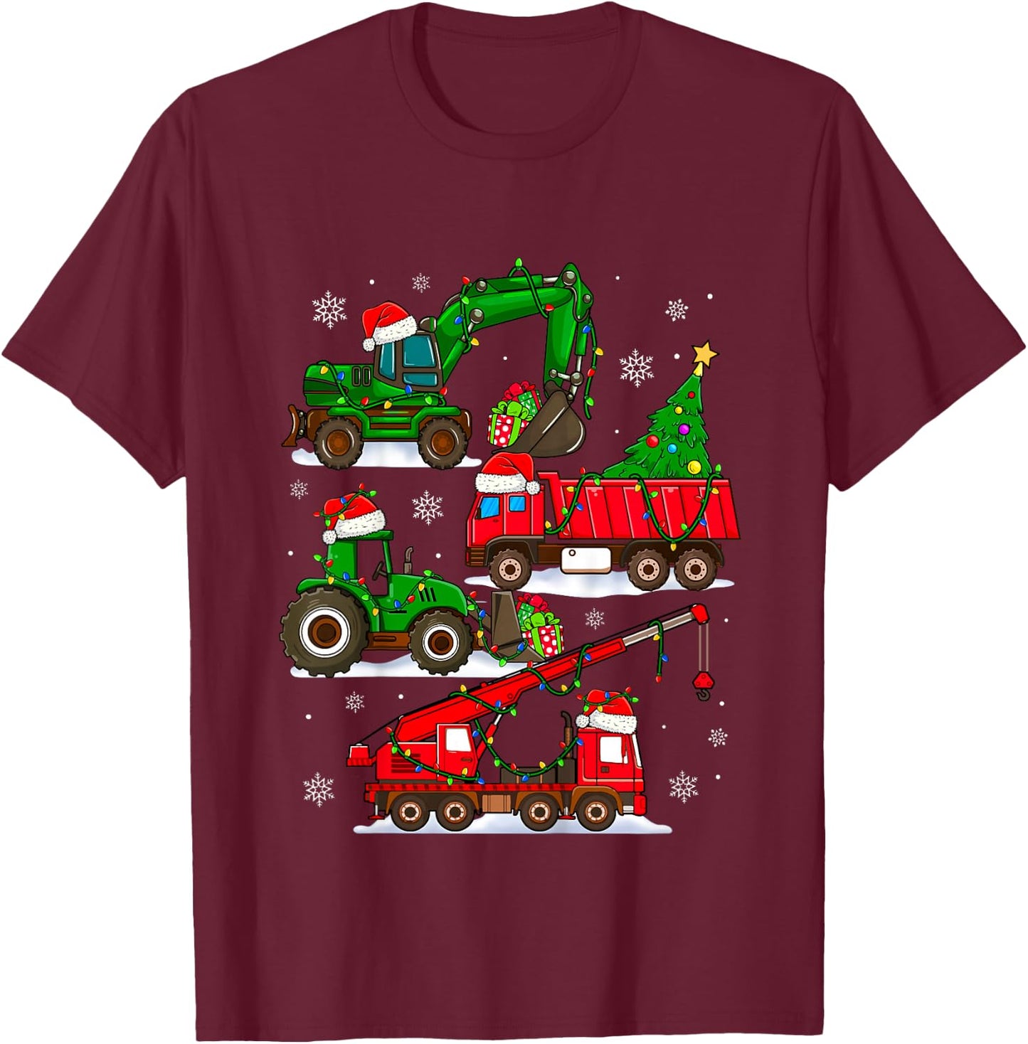 Kids Christmas Crane Truck Construction Santa Toddler Kids Boys T-Shirt - T-Shirt | Maroon