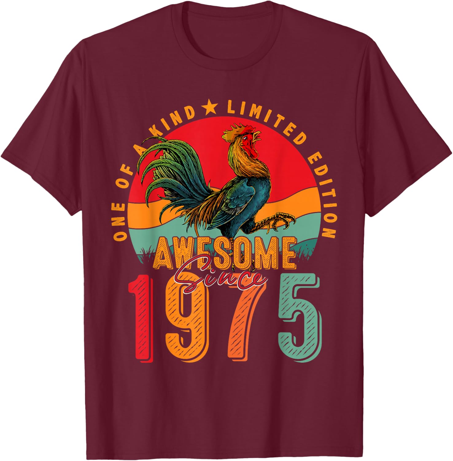 50th Birthday Chicken Awesome Since 1975 Farmer 50 Years Old T-Shirt - T-Shirt | Maroon