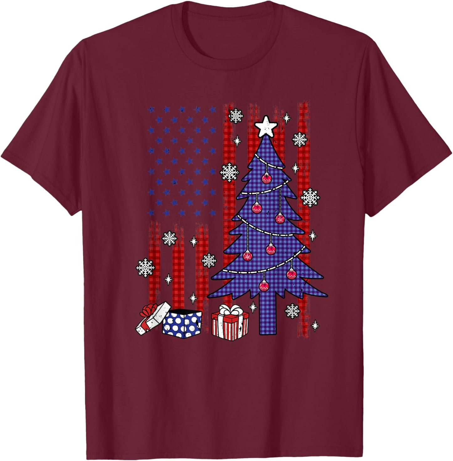 American Christmas Flag Patriotic Family Holiday Party T-Shirt - T-Shirt | Maroon