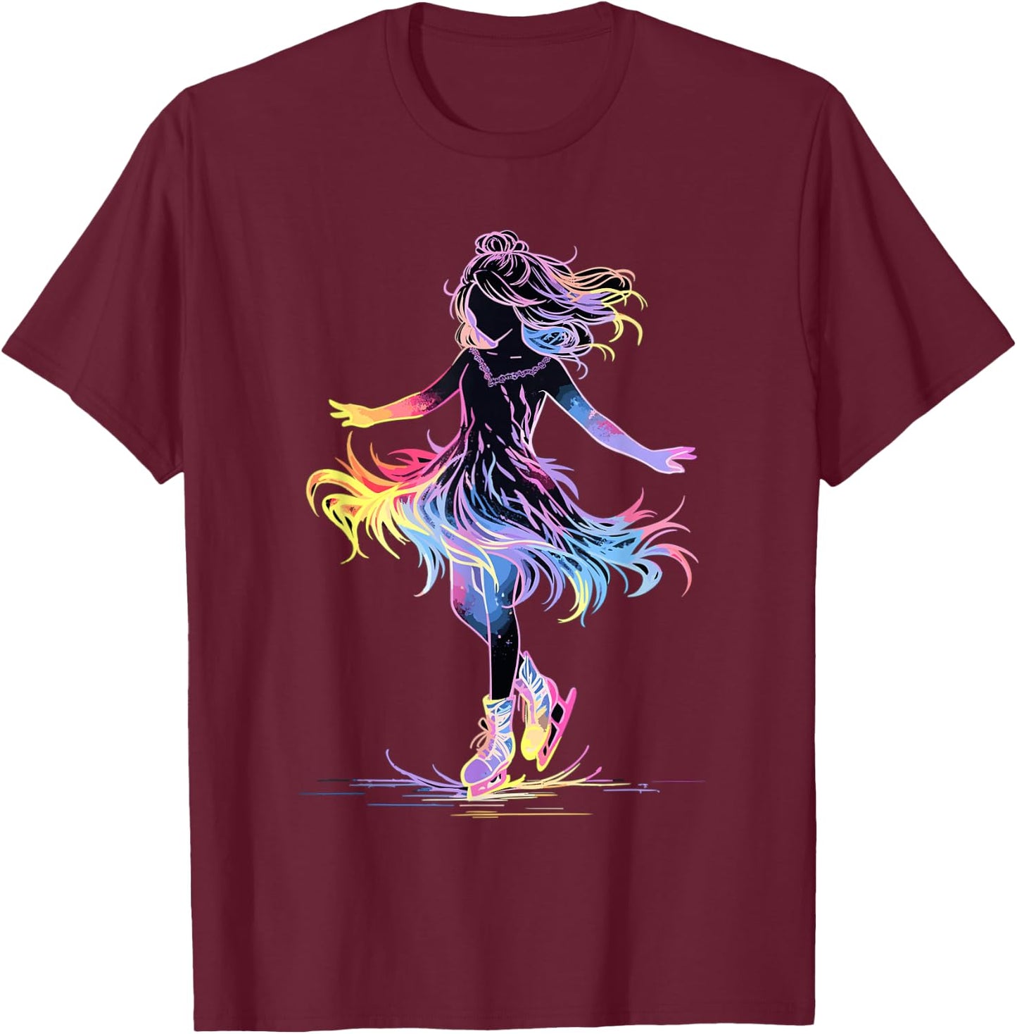Cute Ice Skating Skater Figure Skating For Girls T-Shirt - T-Shirt | Maroon
