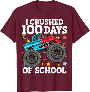100 Days of School Monster Truck 100th Day of School Boys T-Shirt - T-Shirt | Maroon