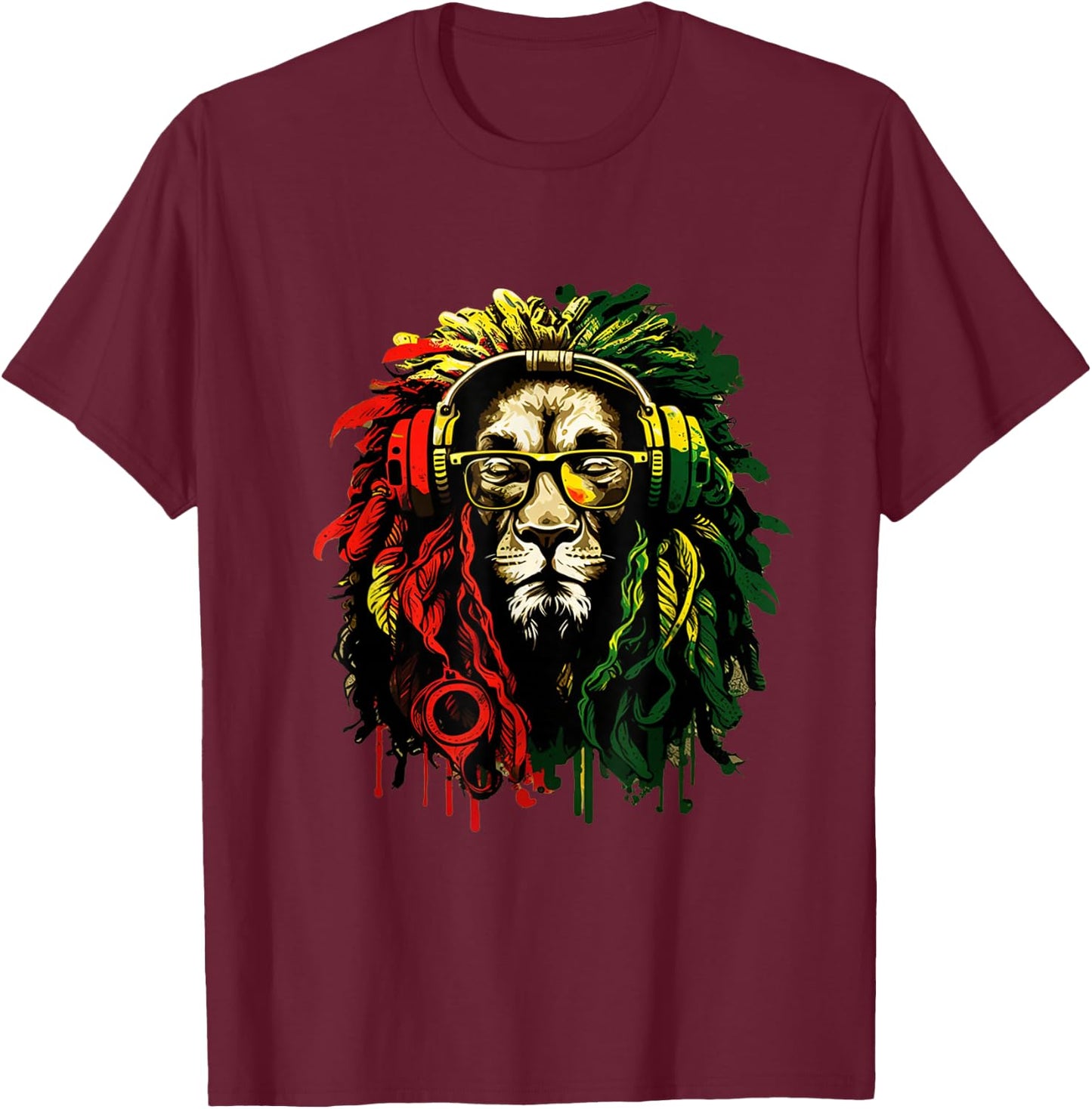 Rasta Reggae Music Headphones Hippie Reggae Lion Of Judah T-Shirt - T-Shirt | Maroon