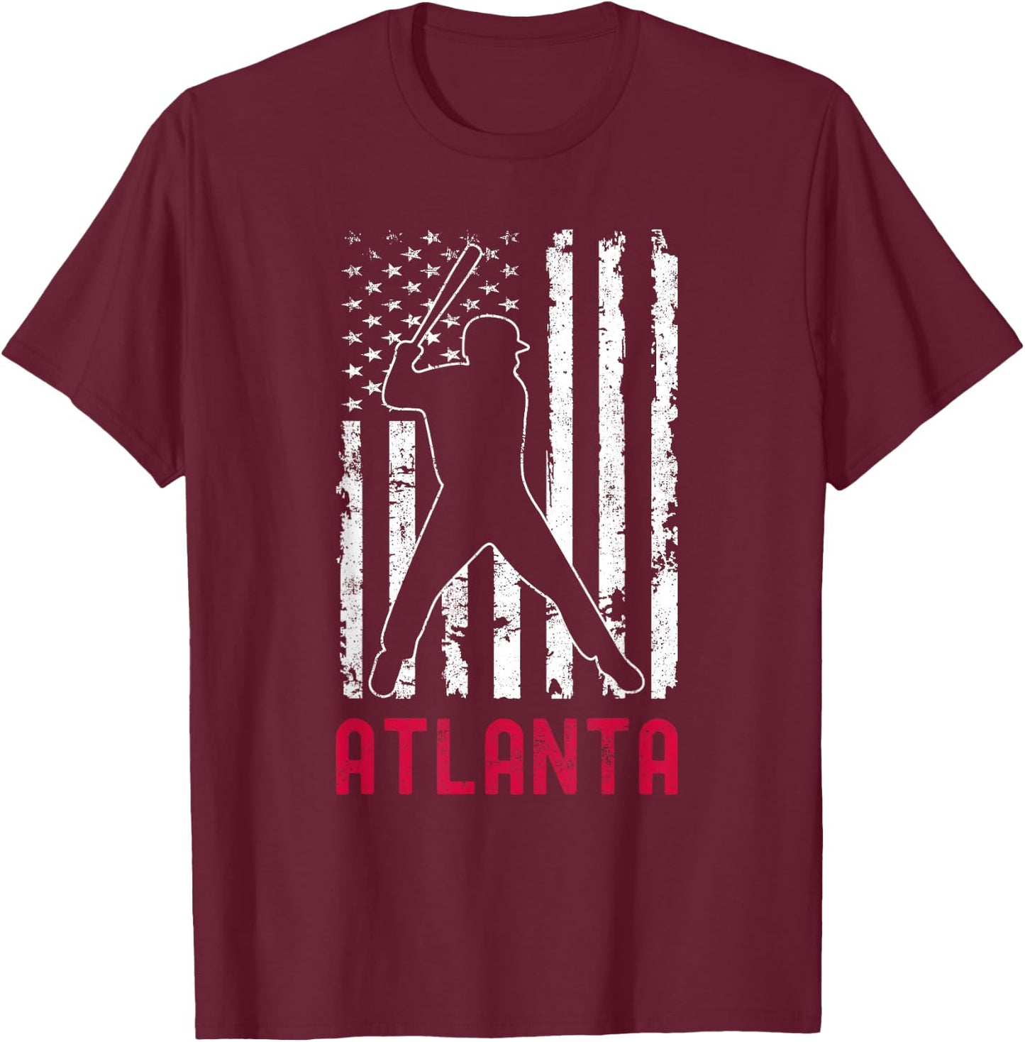 Atlanta American Flag Baseball Weathered T-Shirt - T-Shirt | Maroon