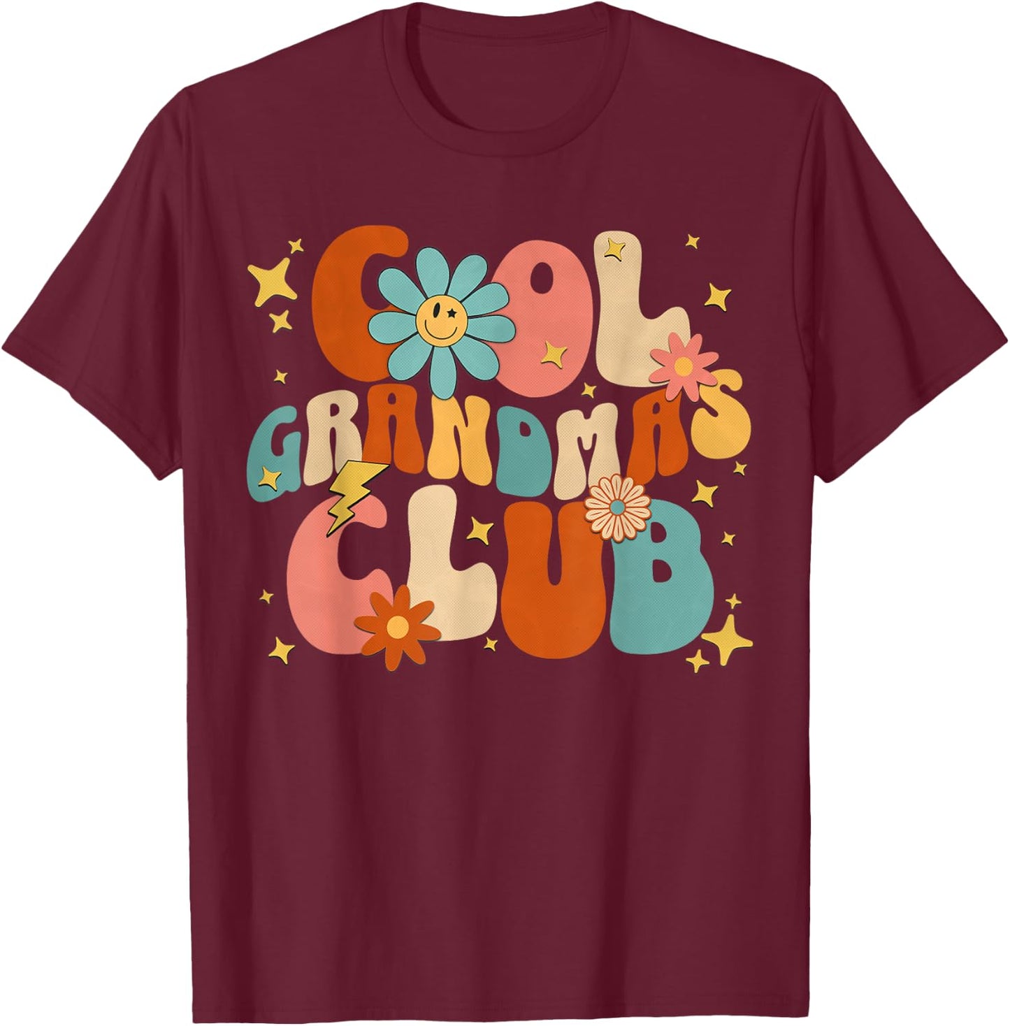 Cool Grandmas Club Groovy Retro Funny New Grandma 2024 2025 T-Shirt - T-Shirt | Maroon
