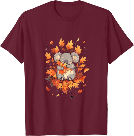 Koala Autumn Season Autumn Leaves Thanksgiving T-Shirt - T-Shirt | Maroon
