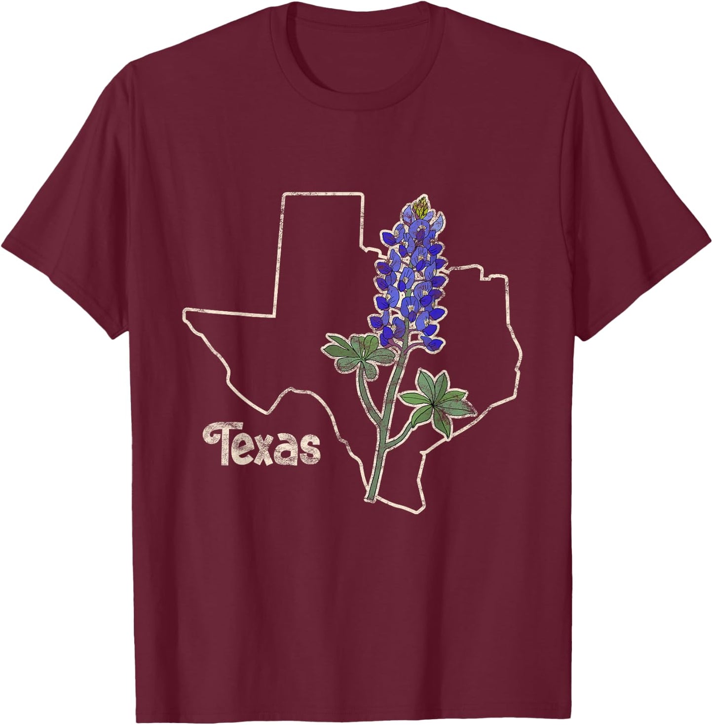 Texas Bluebonnet Flower Wildflower State T-Shirt - T-Shirt | Maroon