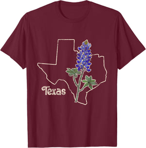 Texas Bluebonnet Flower Wildflower State T-Shirt - T-Shirt | Maroon