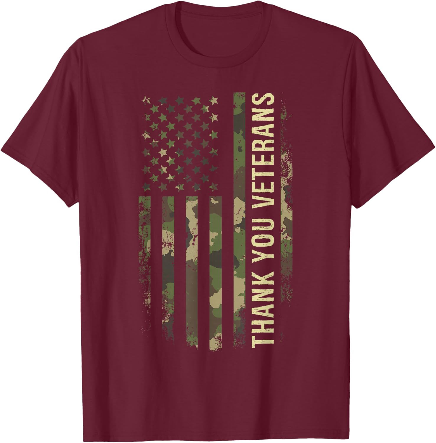 Thank You Veterans Camouflage American Flag T-Shirt - T-Shirt | Maroon