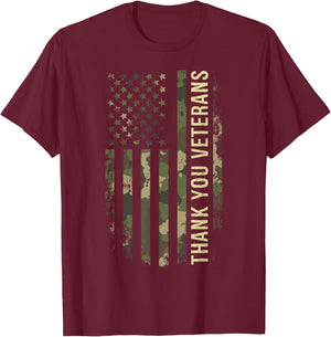 Thank You Veterans Camouflage American Flag T-Shirt - T-Shirt | Maroon