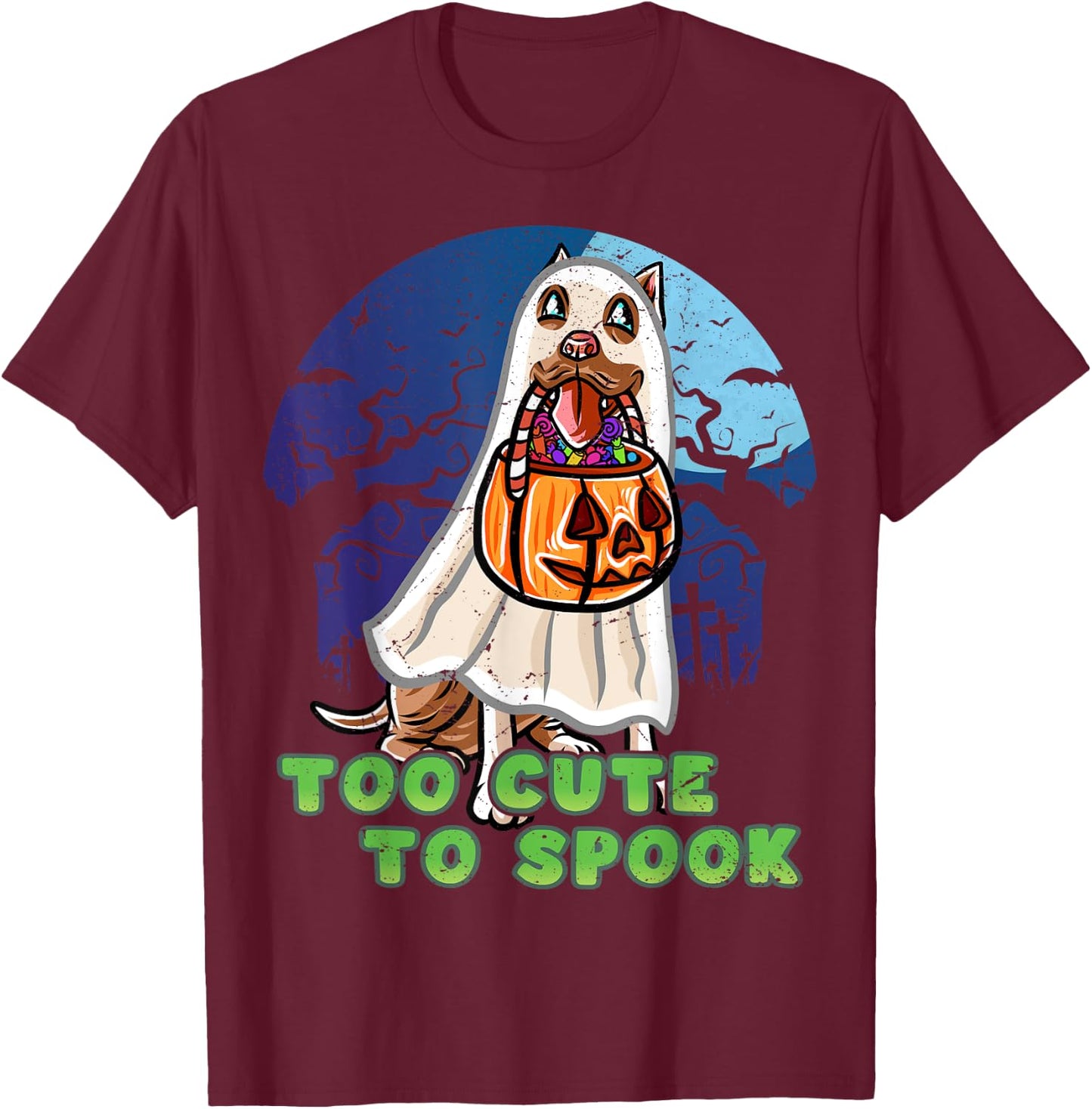 Pitbull Pittie Happy Halloween Costume Ghost T-Shirt - T-Shirt | Maroon