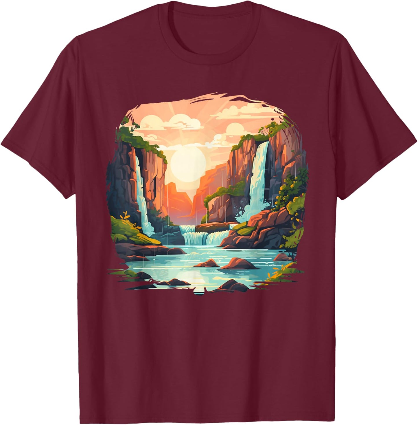 Body of Water Costume with cool Riverbank and Waterfall T-Shirt - T-Shirt | Maroon