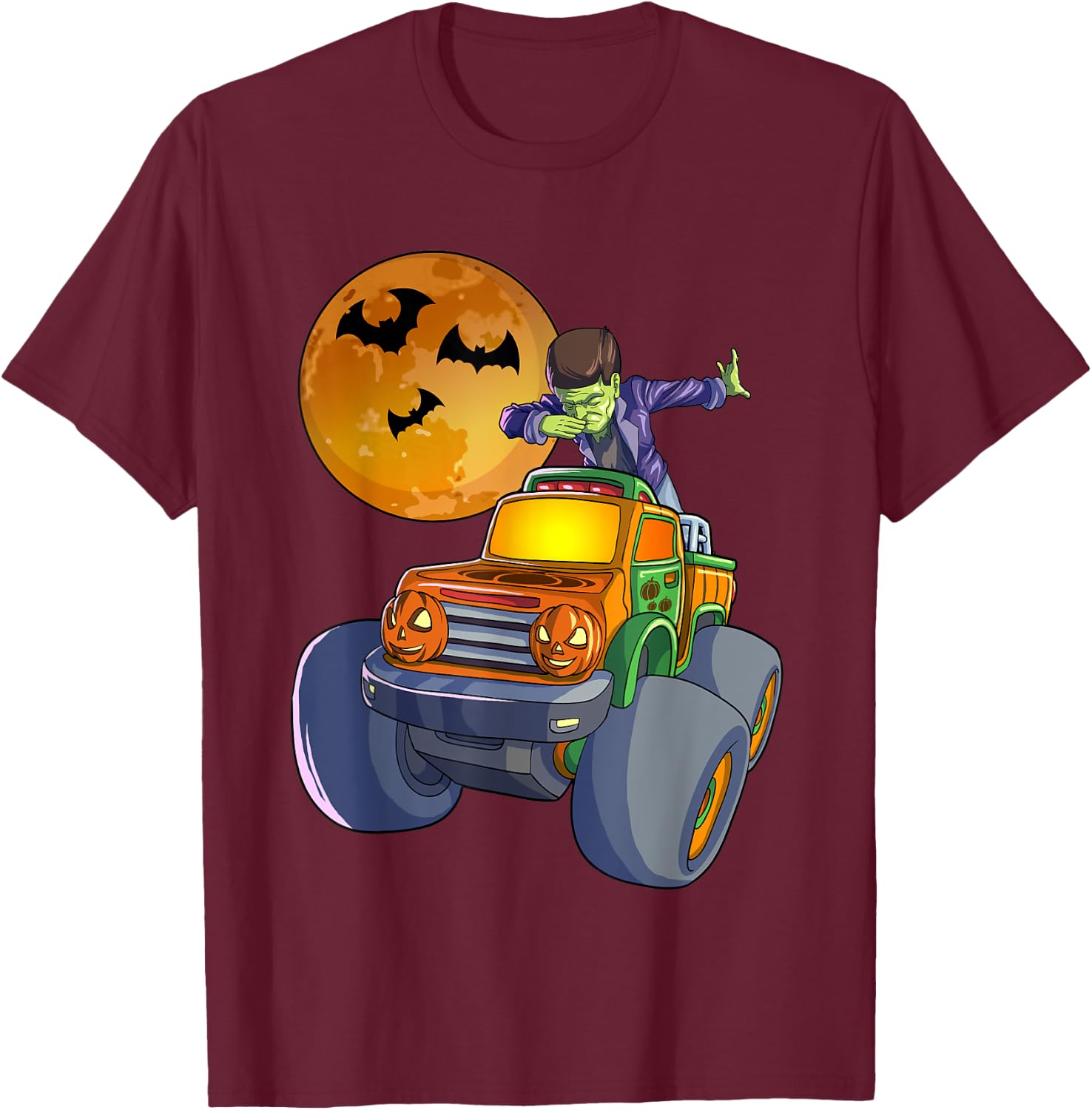 Dabbing Frankenstein Halloween Monster Truck Halloween T-Shirt - T-Shirt | Maroon