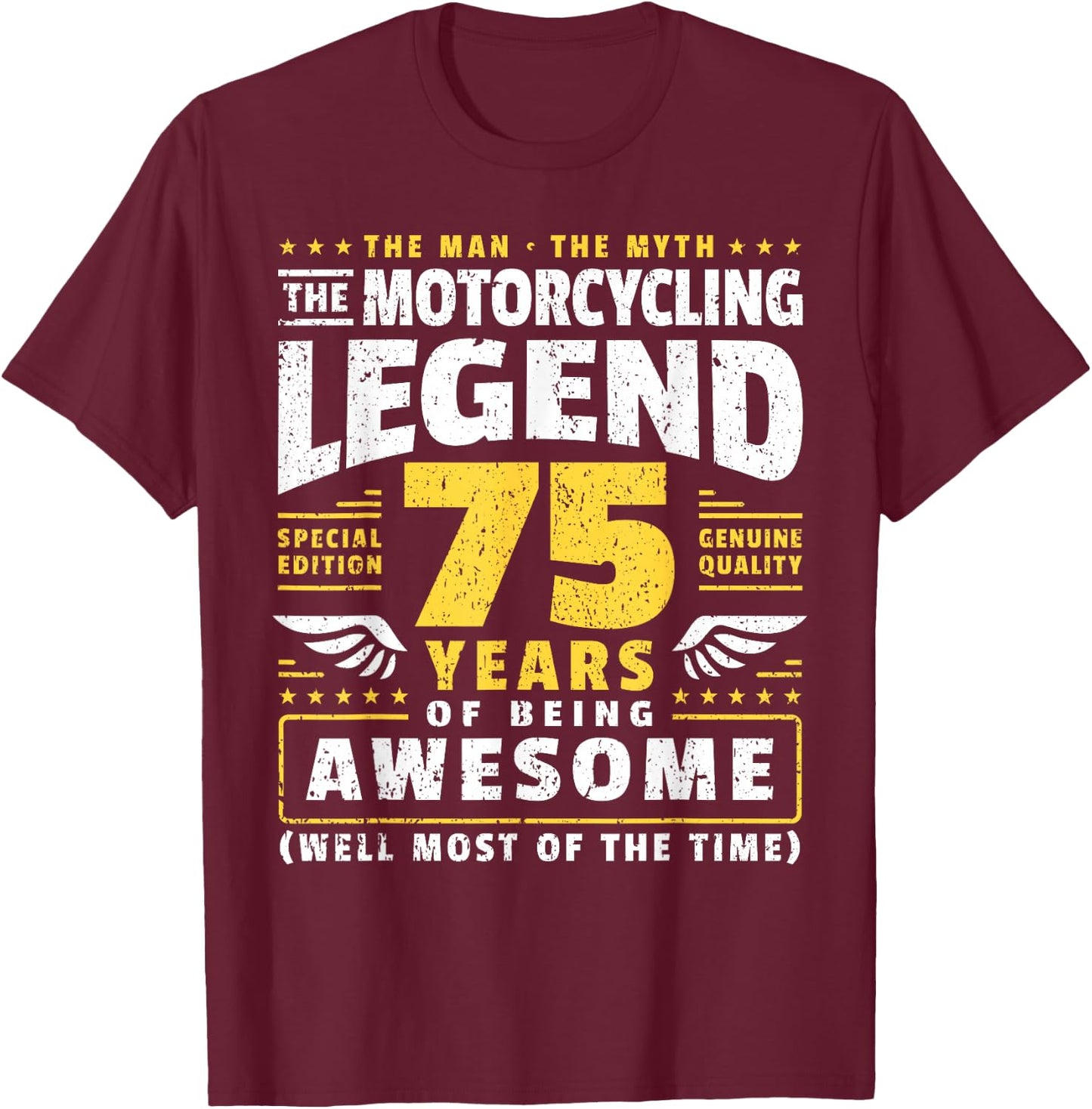 75th Birthday Biker 75 Years Old Motorcyclist T-Shirt - T-Shirt | Maroon