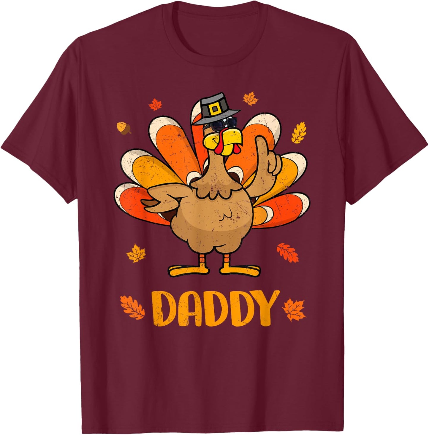 Retro Thanksgiving Daddy Turkey Thankful Fall Family Outfit T-Shirt - T-Shirt | Maroon