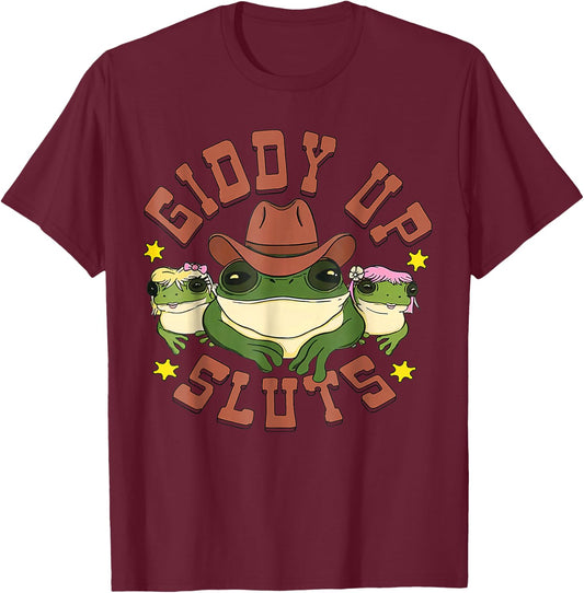 Giddy Up Funny Frogs Funny Western Country T-Shirt - T-Shirt | Maroon