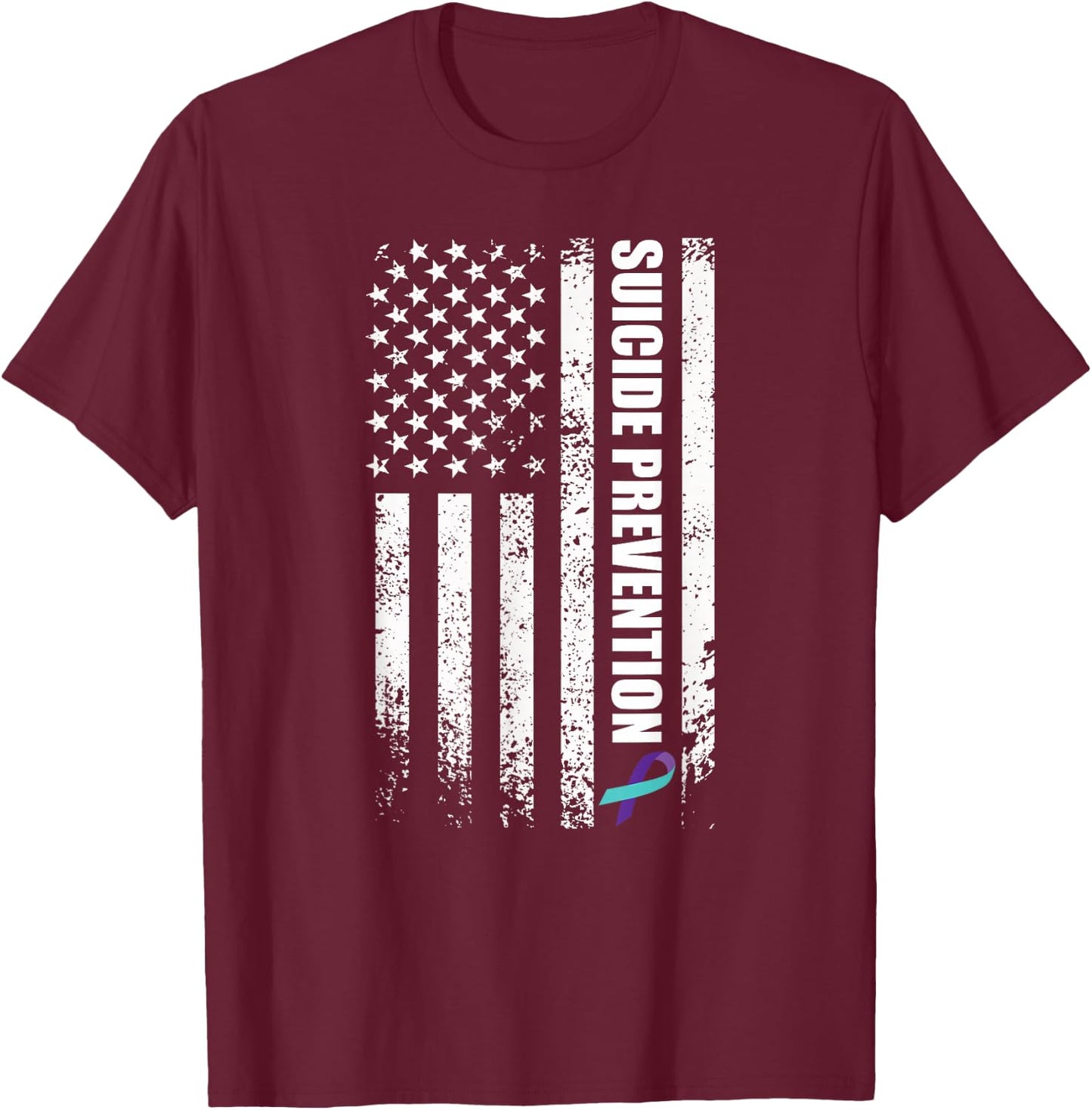 Suicide prevention awareness prevent suicide us flag T-Shirt - T-Shirt | Maroon