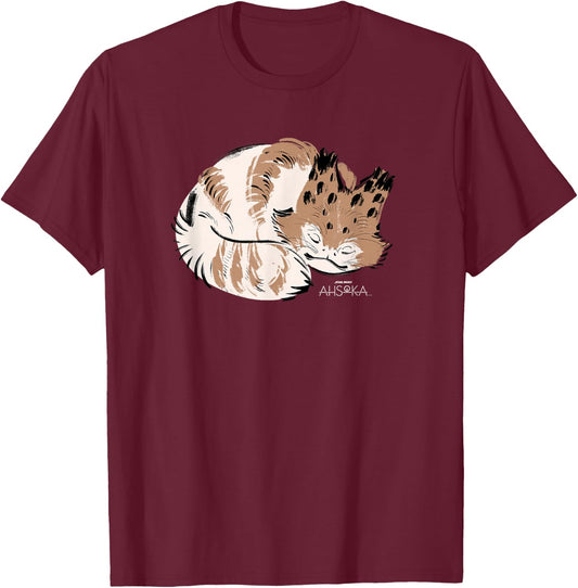 Star Wars Ahsoka Sabine Wren’s Sleeping Loth-Cat Sumi-e T-Shirt - T-Shirt | Maroon