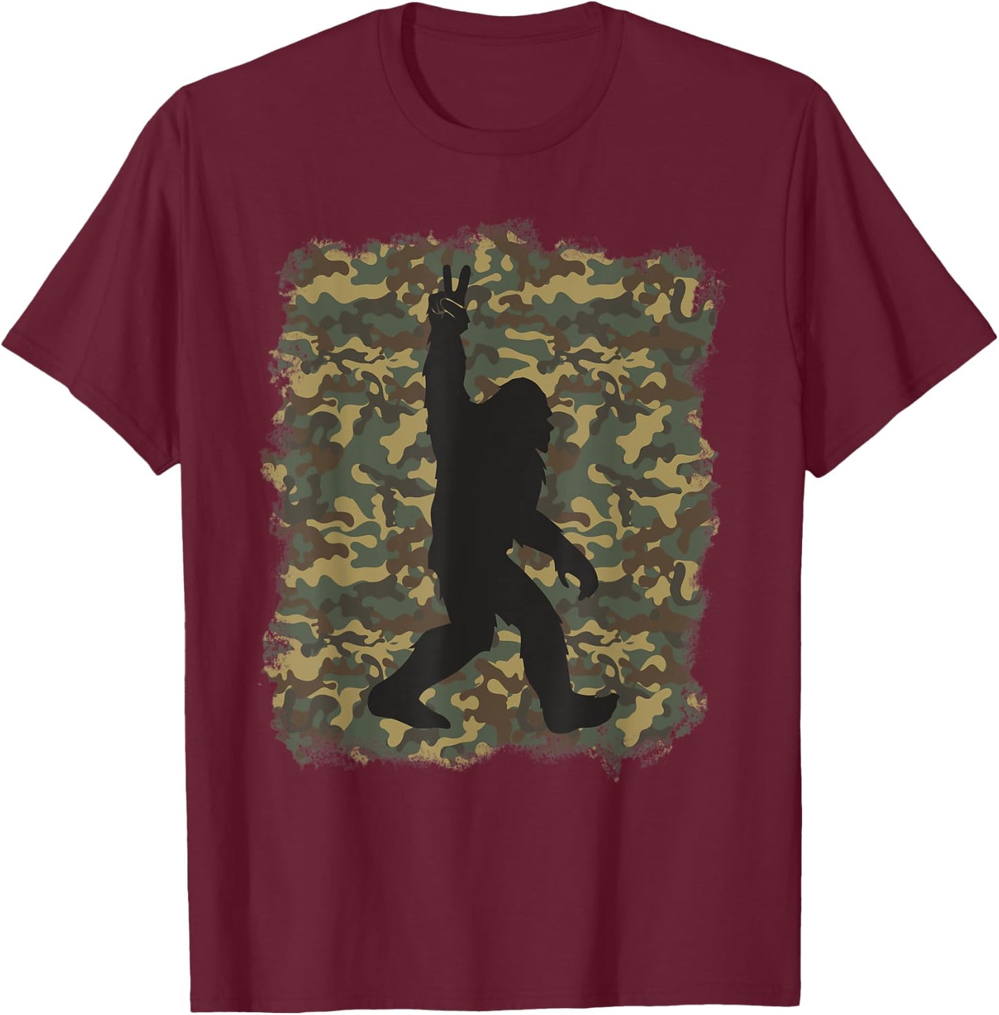 Bigfoot Sasquatch Peace Big Foot Squatch Army Camouflage Men T-Shirt - T-Shirt | Maroon