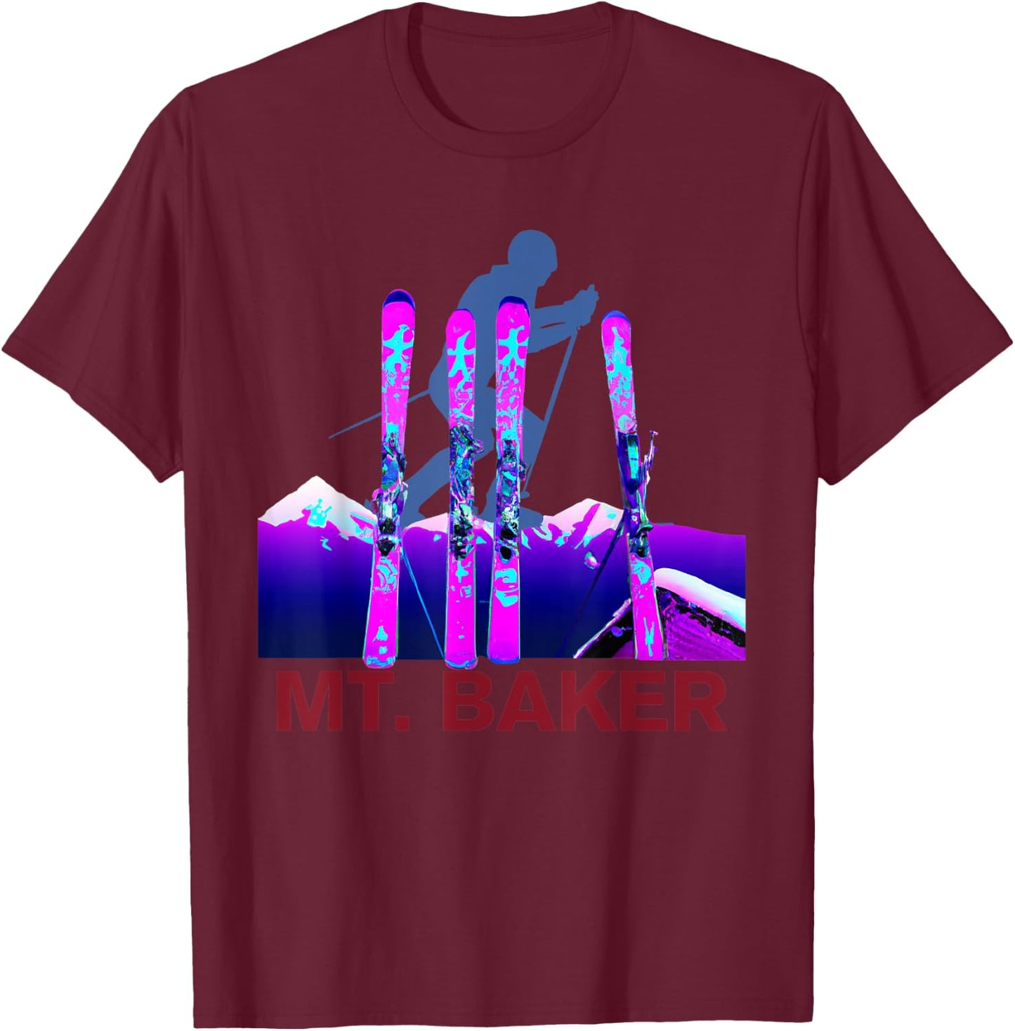 Mt. Baker Skiing & Snowboarding Retro 90s Mt. Baker Ski T-Shirt - T-Shirt | Maroon