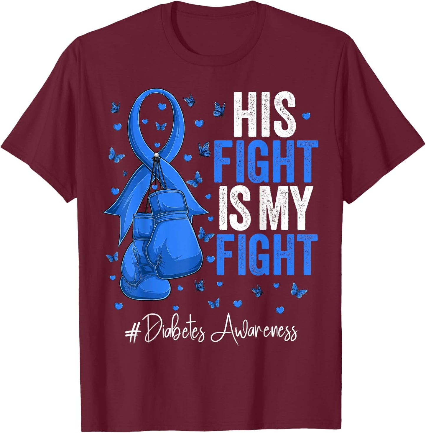 Blue Ribbon Survivor Fighter Diabetes Awareness T-Shirt - T-Shirt | Maroon