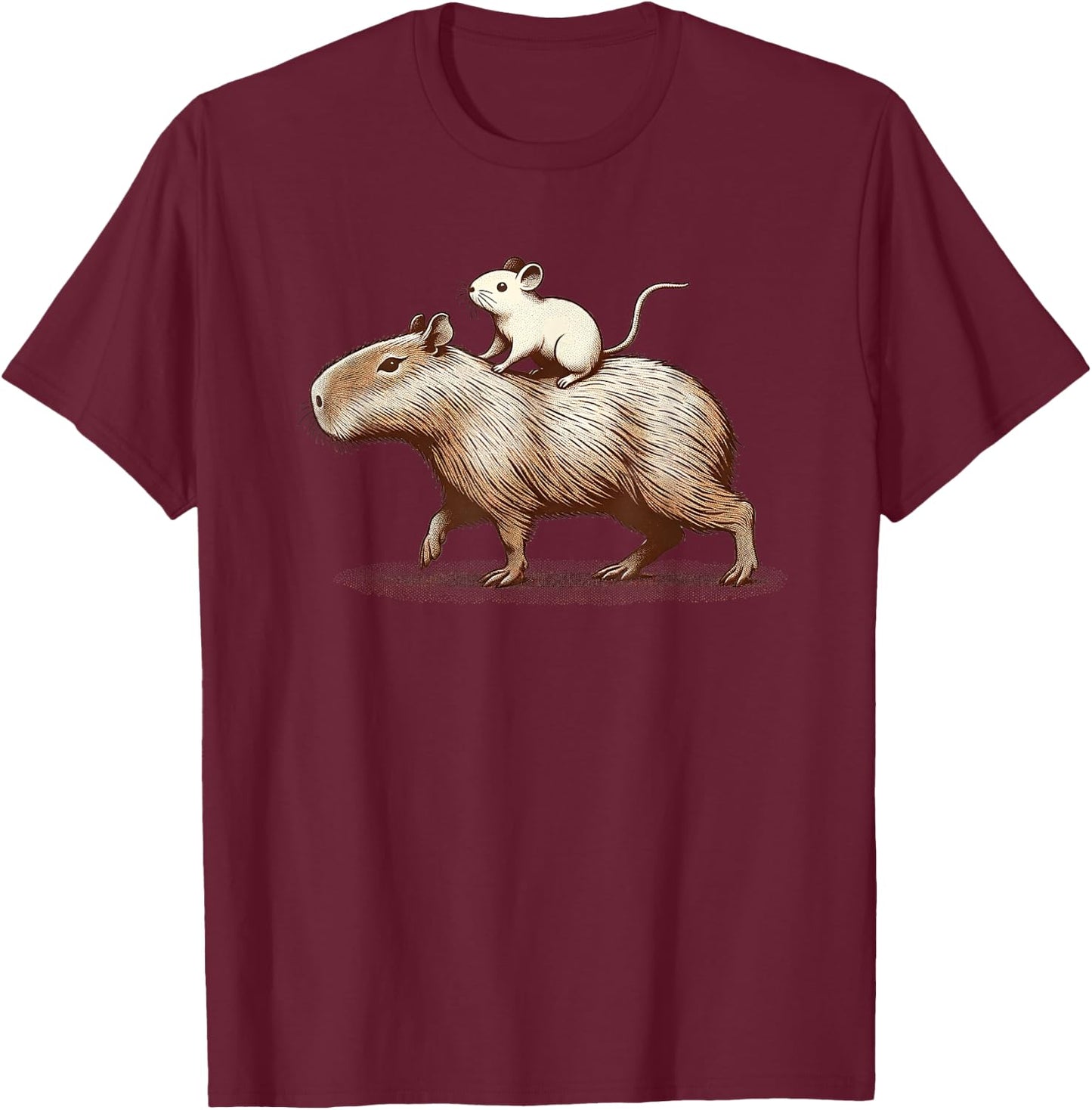 Mouse Riding a Capybara Animal Friends T-Shirt - T-Shirt | Maroon