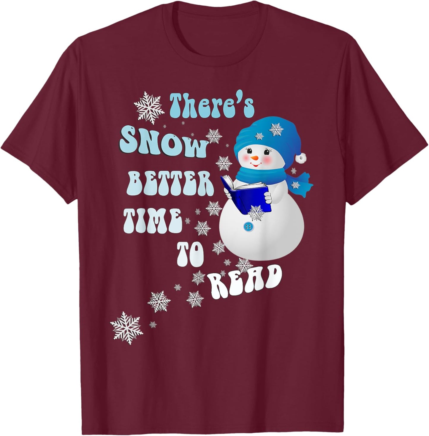 Book Lover Snowflakes Pattern Snowy Reader Snowmen T-Shirt - T-Shirt | Maroon