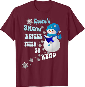 Book Lover Snowflakes Pattern Snowy Reader Snowmen T-Shirt - T-Shirt | Maroon