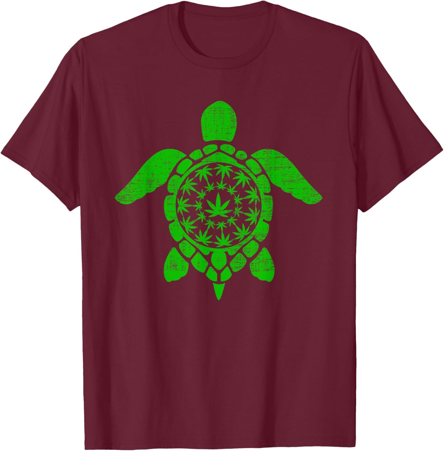 Sea Turtle Cannabis Marijuana Weed Leaf T-Shirt - T-Shirt | Maroon