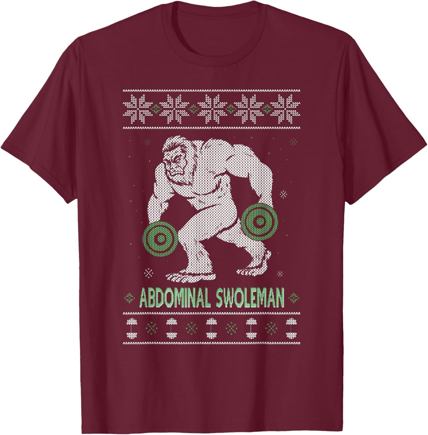 Abdominal Swoleman Christmas Gym Weightlifter T-Shirt - T-Shirt | Maroon
