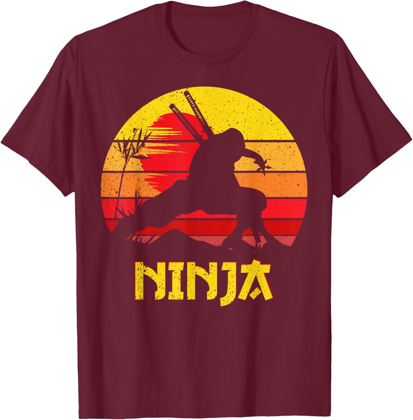 Ninja Vintage Shadow Warrior with Ninja Swords Ninjas T-Shirt - T-Shirt | Maroon