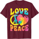 Hippie Women Men Love Peace Sign Heart Tie Dye Retro Groovy T-Shirt - T-Shirt | Maroon