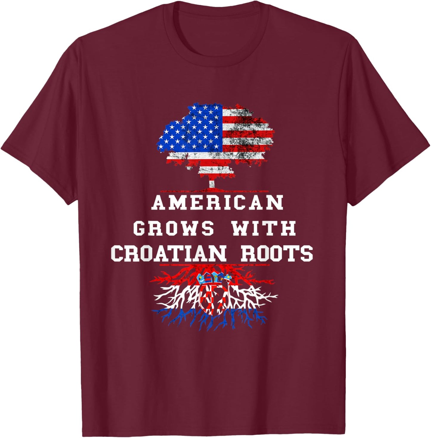 DNA Tree America USA Croatian Flag Croatian Pride Croatia T-Shirt - T-Shirt | Maroon