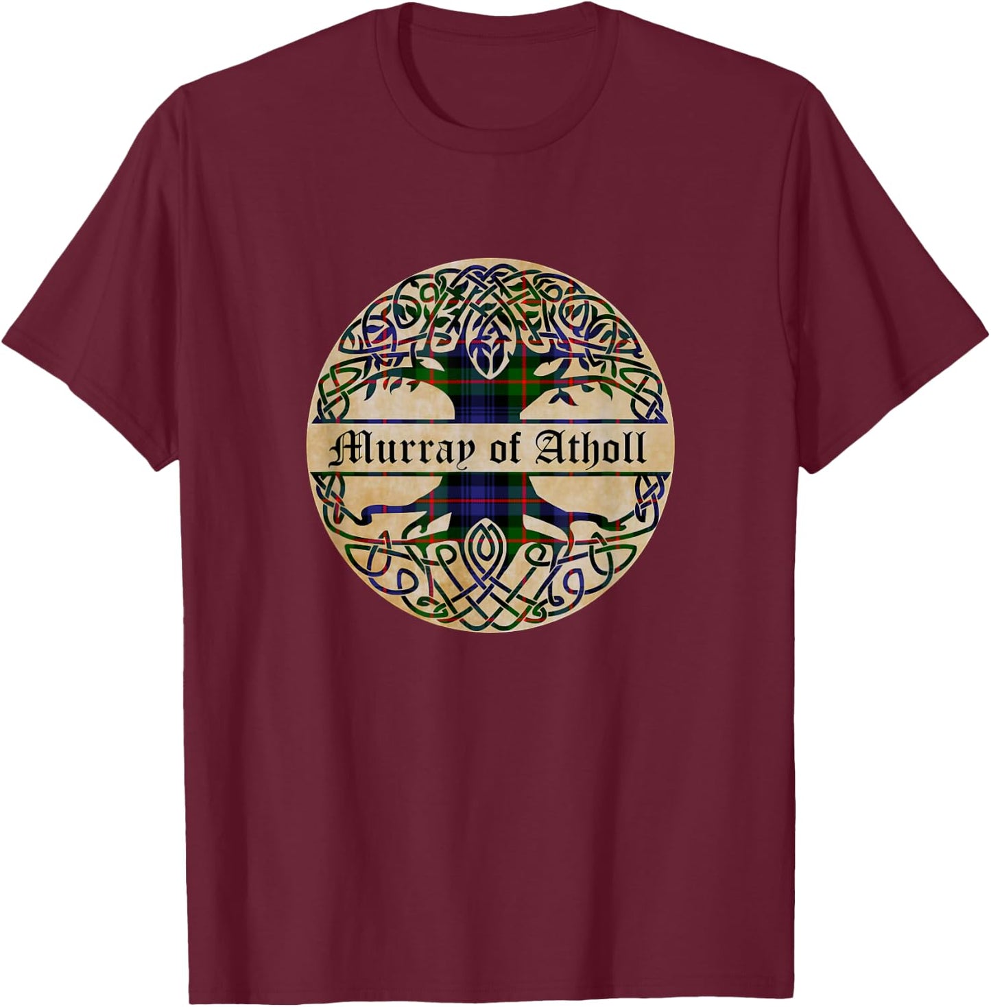 Murray of Atholl Clan Tartan Tree of Life Scottish Surname T-Shirt - T-Shirt | Maroon