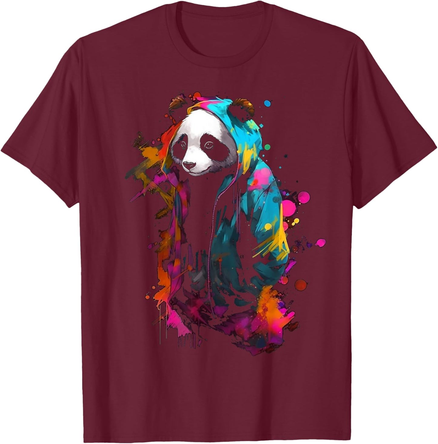 Panda Art Colourful Animal Panda T-Shirt - T-Shirt | Maroon