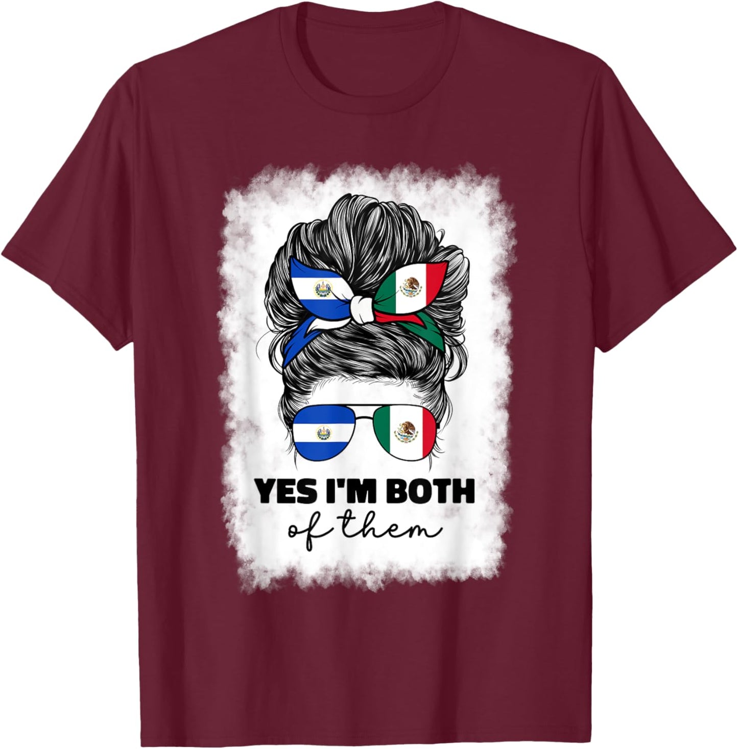 Half Mexican And Salvadorian Mexico El Salvador Flag Girl T-Shirt - T-Shirt | Maroon