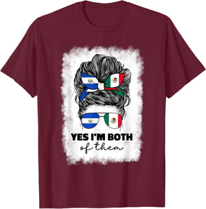Half Mexican And Salvadorian Mexico El Salvador Flag Girl T-Shirt - T-Shirt | Maroon