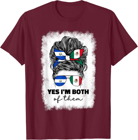 Half Mexican And Salvadorian Mexico El Salvador Flag Girl T-Shirt - T-Shirt | Maroon