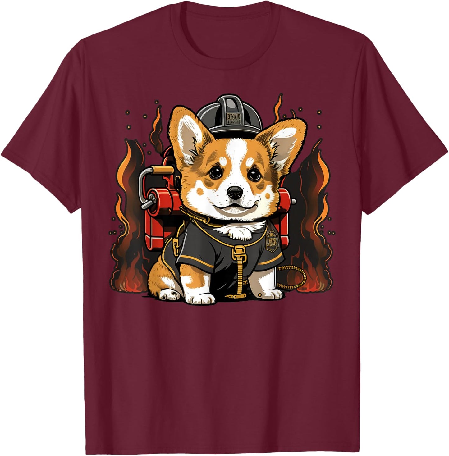 Welsh Corgi Fireman on Firefighter Welsh Corgi T-Shirt - T-Shirt | Maroon