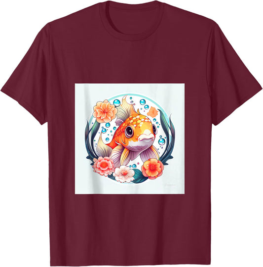Enchanting Koi Carousel A Magical Ride of Cute Fish T-Shirt - T-Shirt | Maroon
