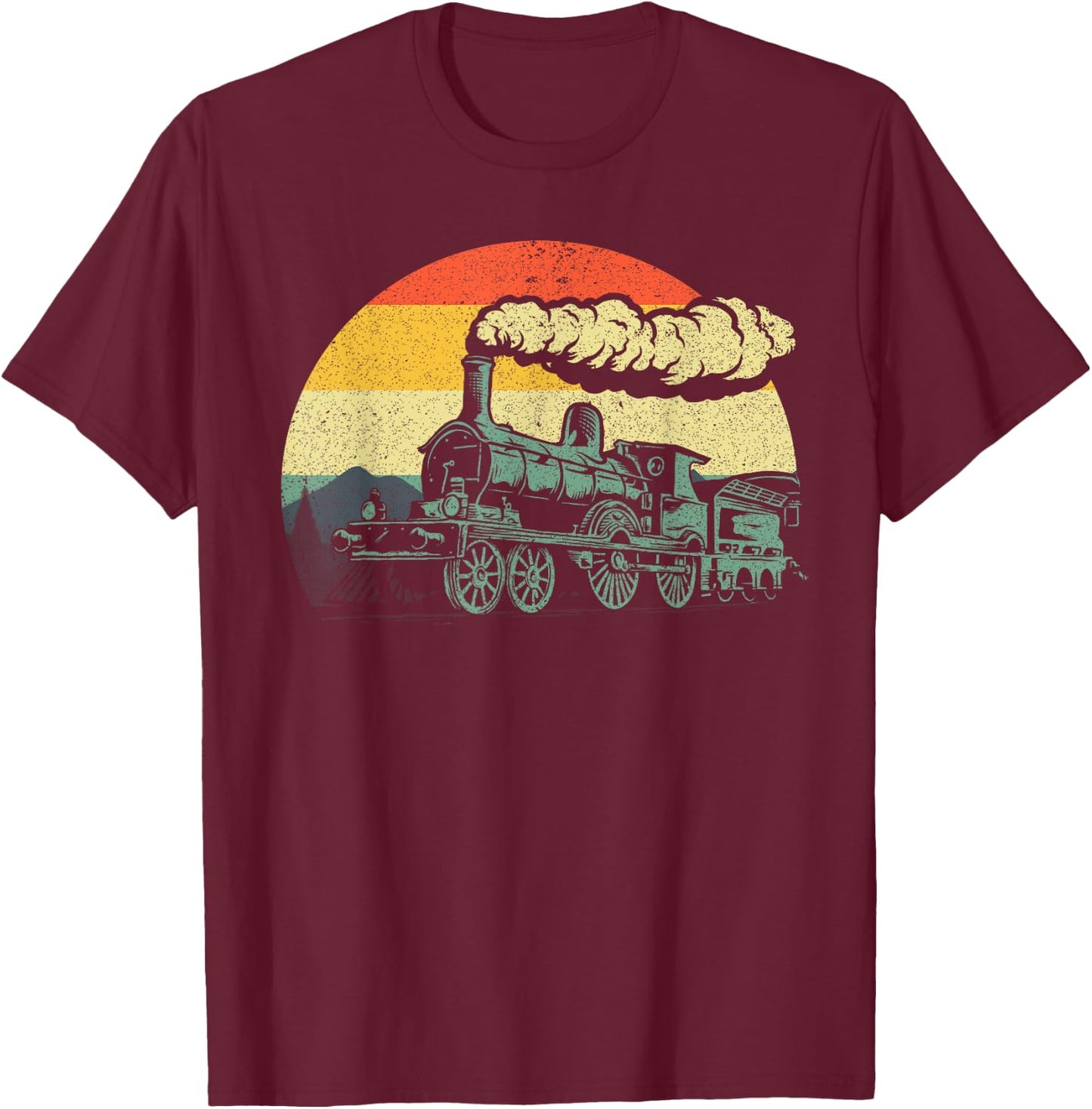 Cool Train Women Vintage Steam Engine Railroad Model T-Shirt - T-Shirt | Maroon
