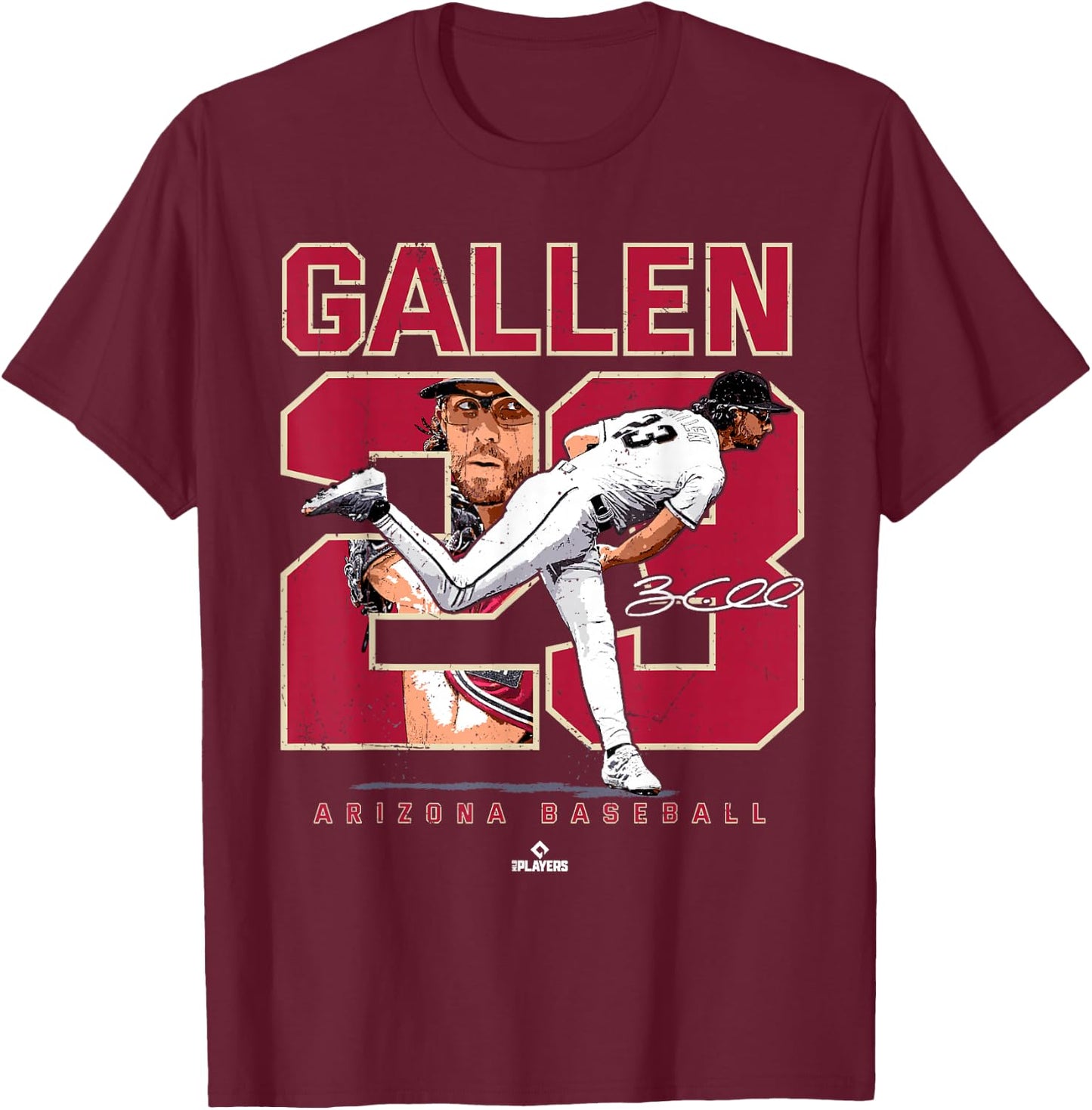 Number and Portrait Zac Gallen Arizona MLBPA T-Shirt - T-Shirt | Maroon