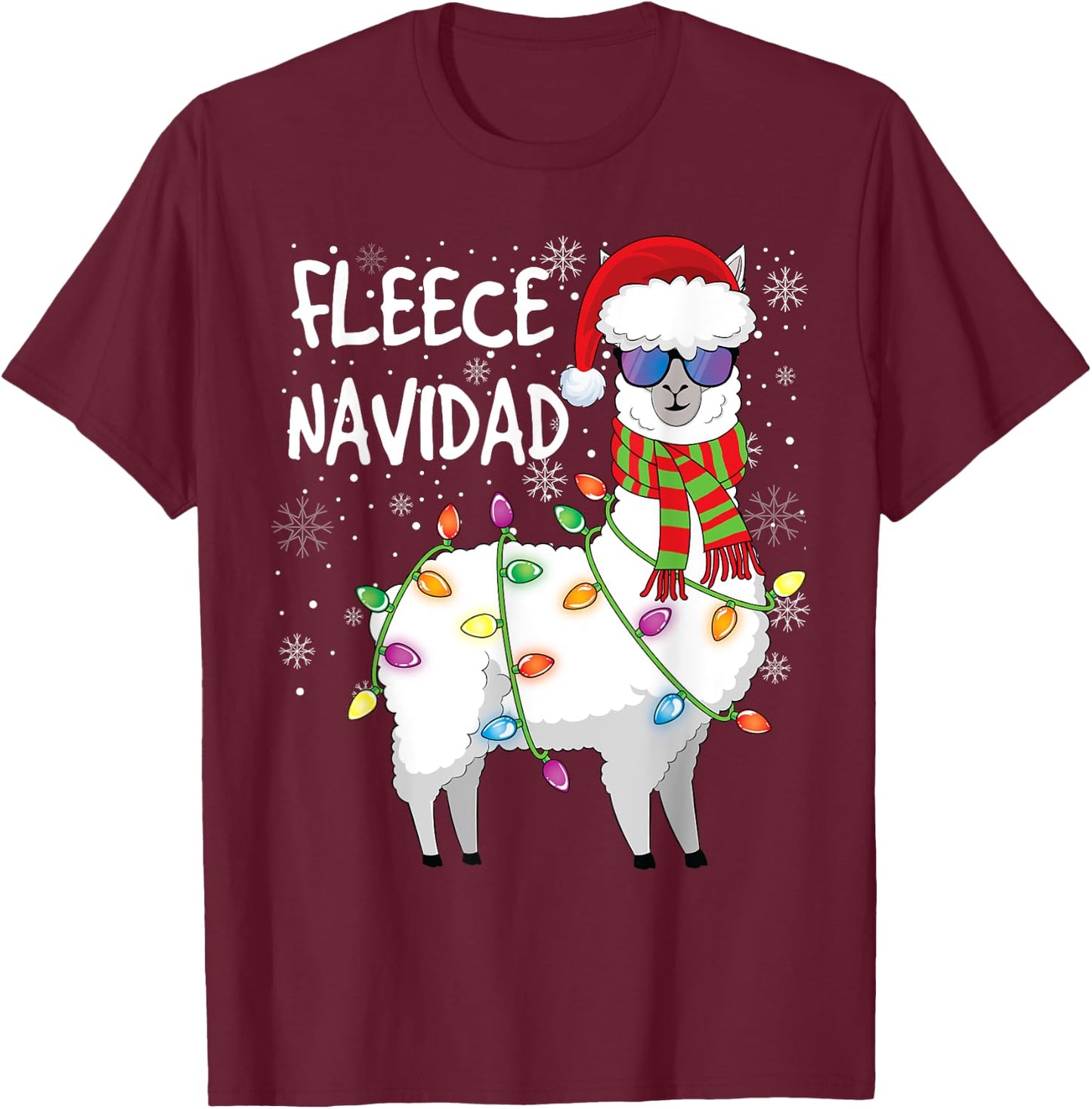 Fleece Feliz Navidad Shirt Llama Christmas T-Shirt - T-Shirt | Maroon