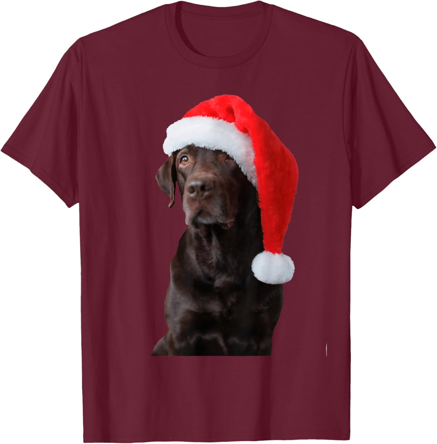Chocolate Lab Dog Portrait Santa Hat Cute Christmas Labrador T-Shirt - T-Shirt | Maroon