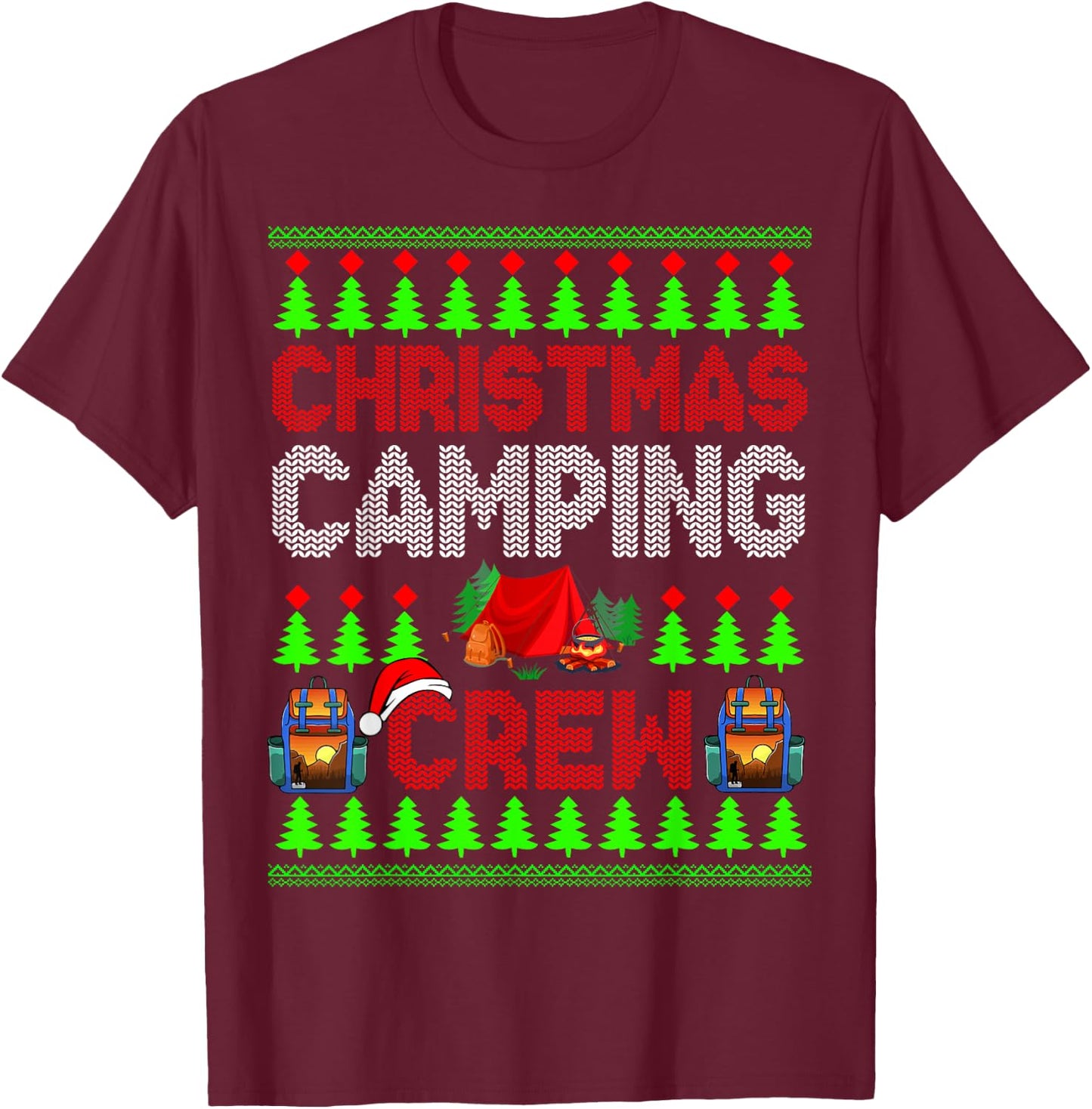 Christmas Camping Crew Xmas Sweater Santa Camper Camping T-Shirt - T-Shirt | Maroon
