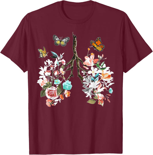 Flower Lungs Butterfly Cottagecore Botanical T-Shirt - T-Shirt | Maroon
