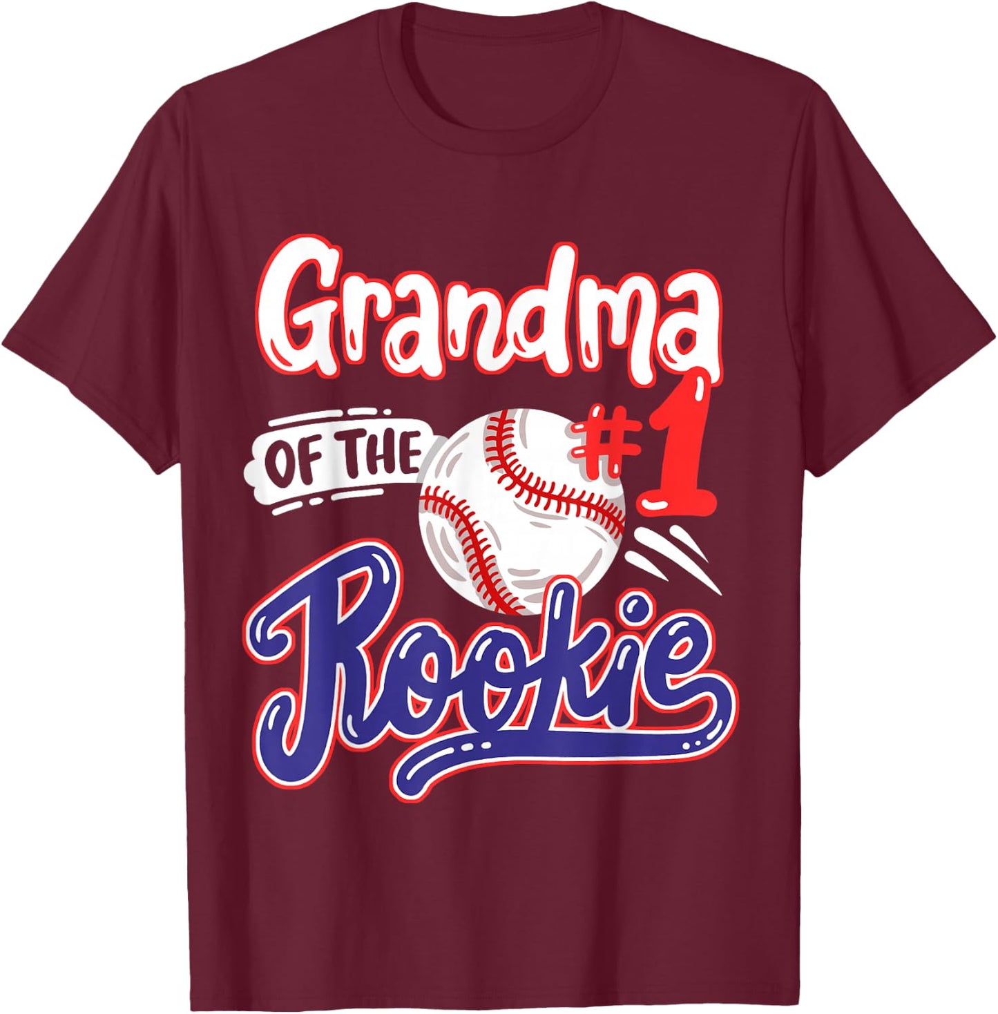 Grandma of Rookie 1st Baseball Birthday Party Theme Matching T-Shirt - T-Shirt | Maroon